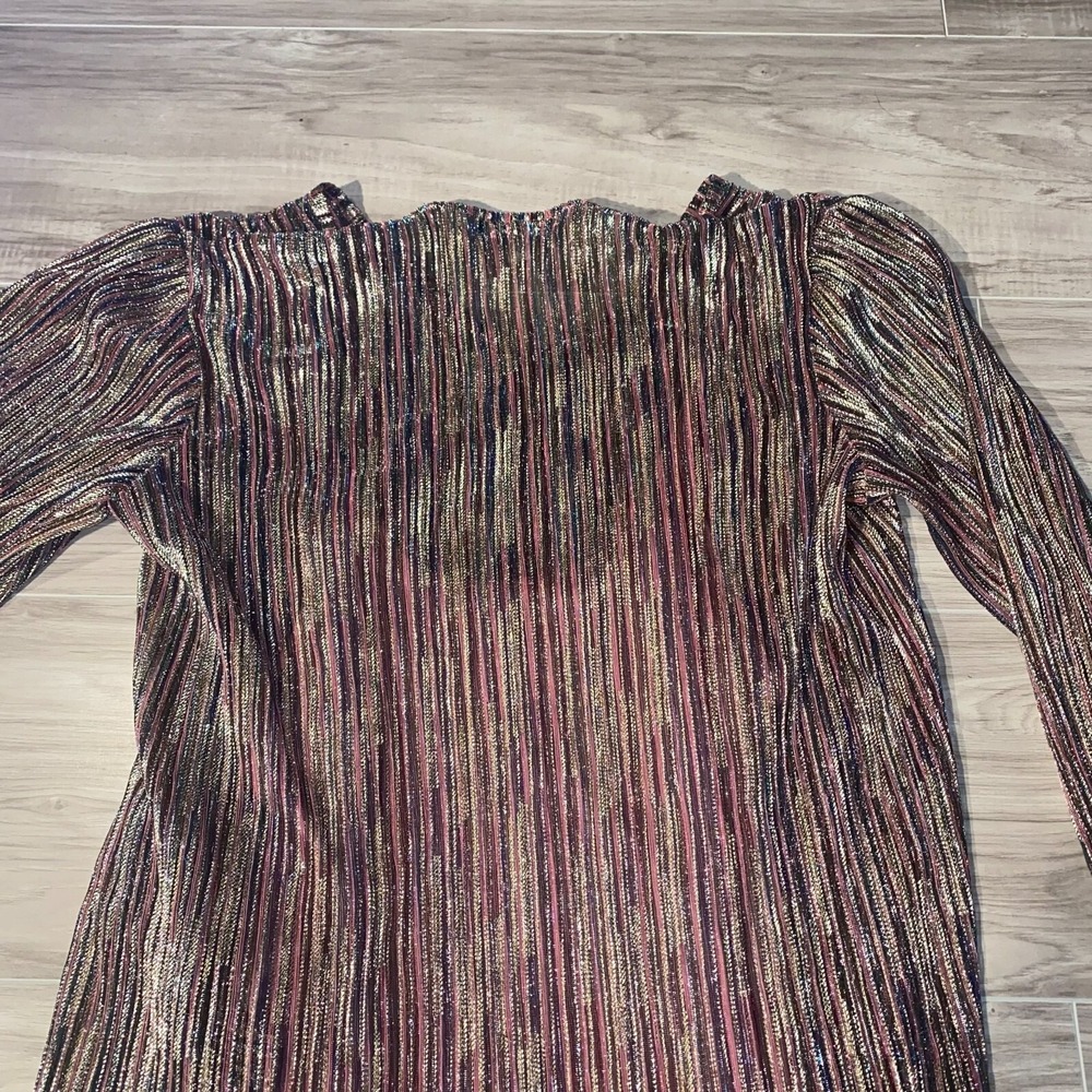 Rockin' C Womens Multicolor Metallic Sheer Striped V-Neck Blouse Top Size Small - Picture 4 of 14